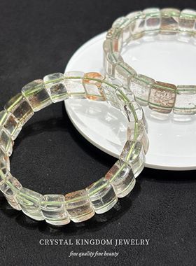 天然红绿幽灵水晶方形手牌排手链可diy原创水晶首饰文艺流行礼物