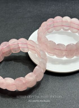 天然粉晶月牙切面手排手牌手串手链diy串珠材料原创女生玉石礼物