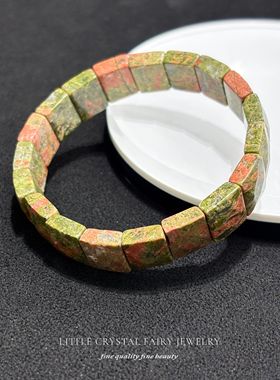 天然花绿宝方形切面手牌手链可diy原创水晶饰品复古礼物外贸首饰