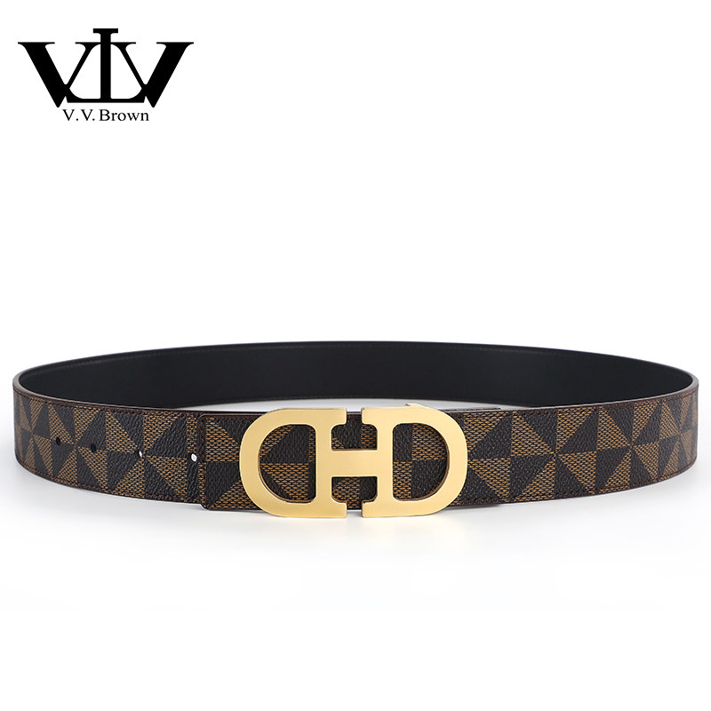 V.V.Brown VTV正品头层牛皮皮带男款真皮双D平滑扣腰带板扣裤带男