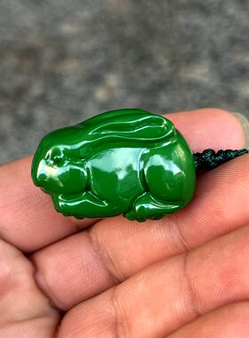 实木绿色兔子吊坠挂件