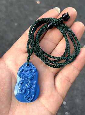 实木蓝色木雕蛇挂件吊坠