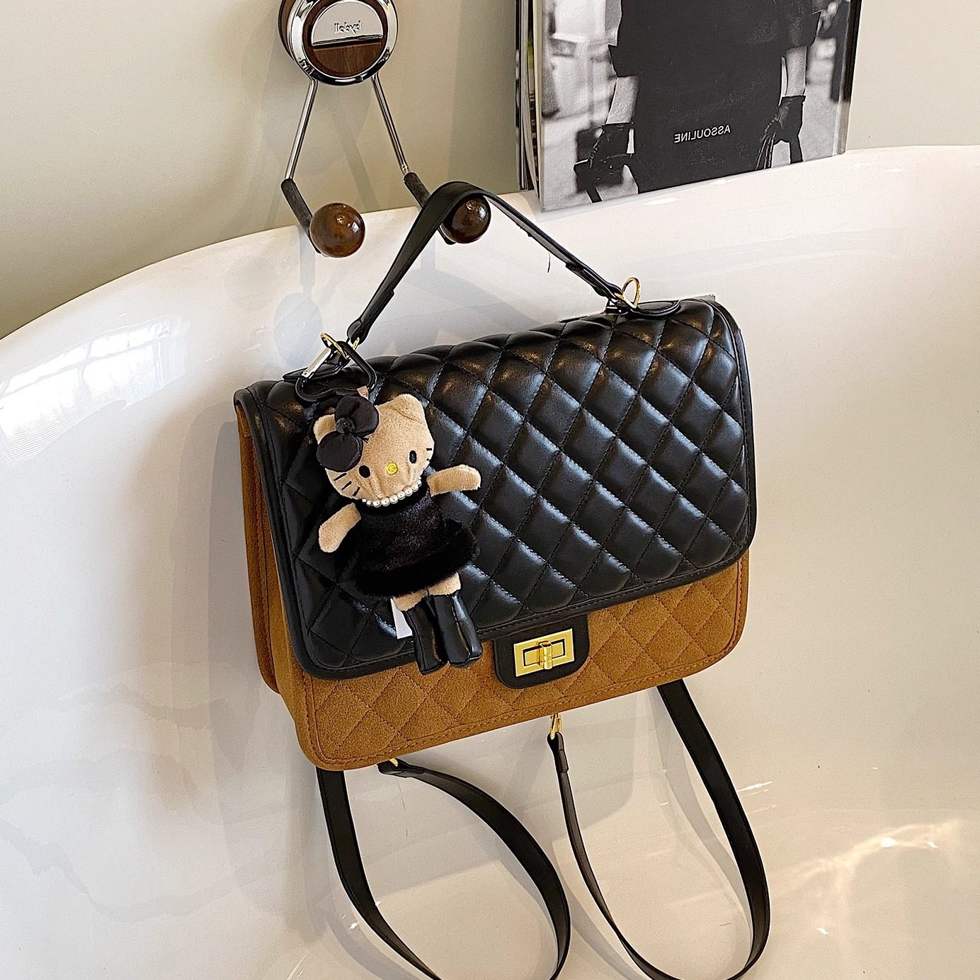 左杏2025新款时尚菱格链条磨砂皮小香风双肩包女大容量旅行背包,淘宝优惠券,粉丝福利购,淘宝优惠卷