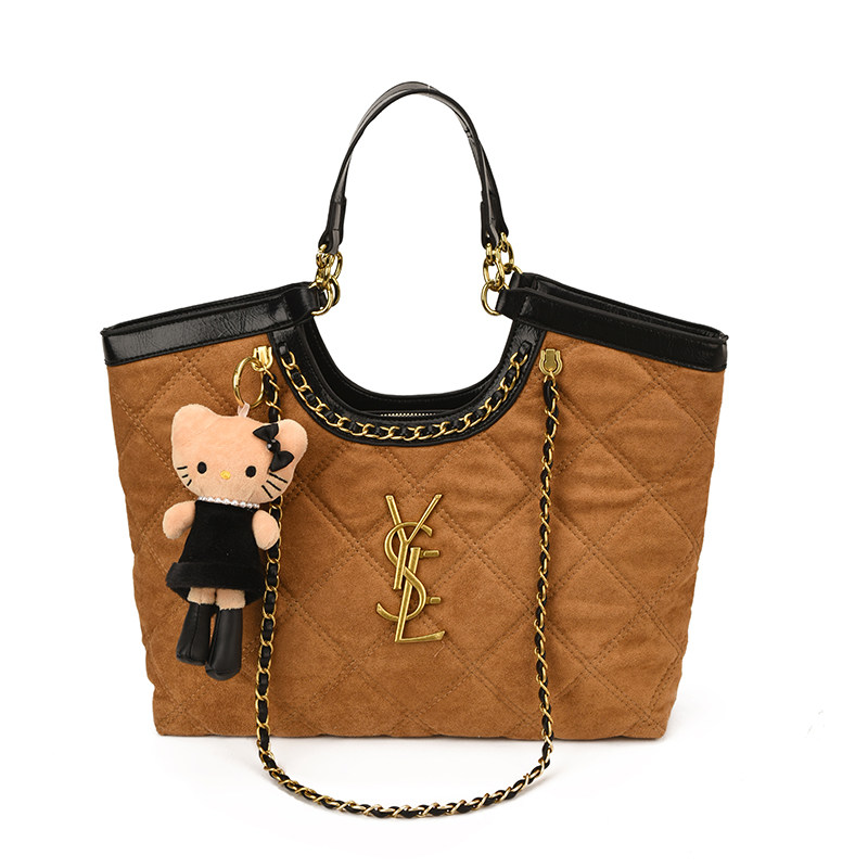 小香风撞色菱格链条包女2025新款大容量托特包单肩斜挎包磨砂绒包,淘宝优惠券,粉丝福利购,淘宝优惠卷