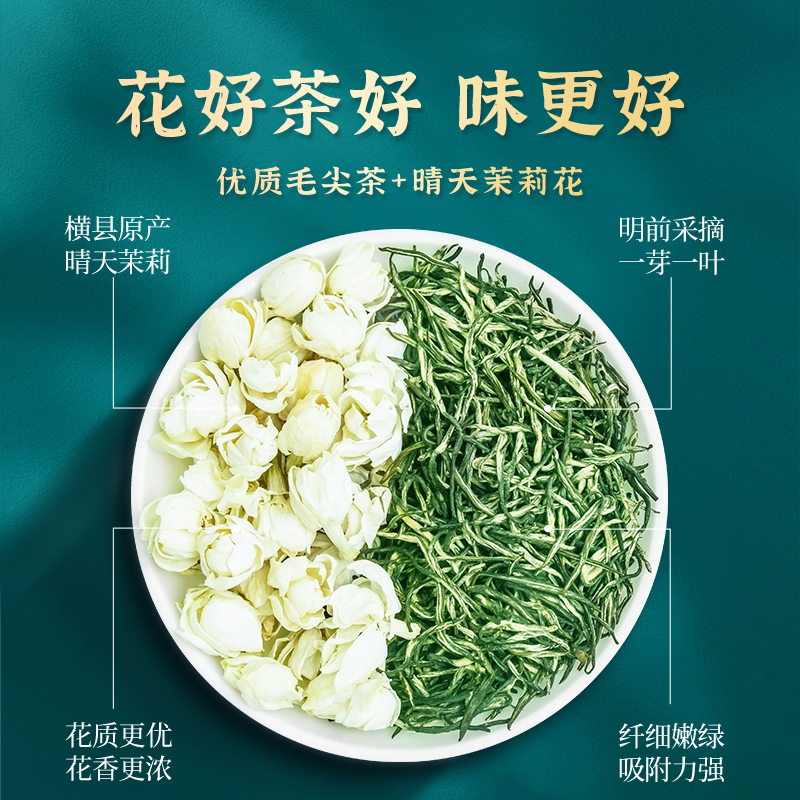 毛尖茉莉花茶2024新茶浓香型特级茶叶茉莉绿茶花茶四川茉莉飘雪 - 图2