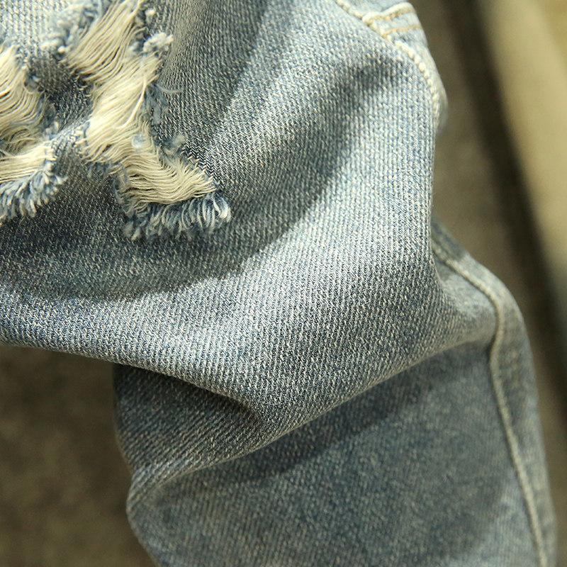 九分破洞男潮牌宽松潮流百搭牛仔裤 微牛牛仔裤