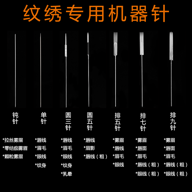 纹绣机器针片工具纹眉眼线漂唇半抛机0.35针帽大号小号纹绣针-图0