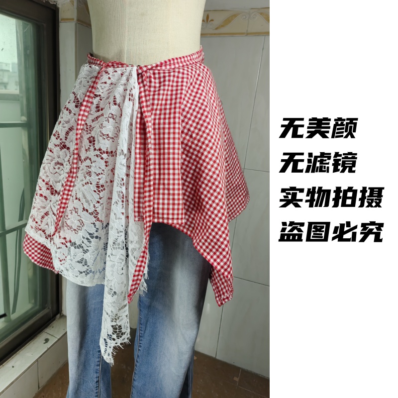 多巴胺穿搭屁帘女白色蕾丝花边牛仔裤多色拼接蛋糕裙罩屁帘叠叠穿 - 图1