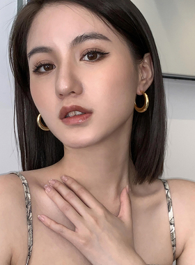 法式重工金属金银色素圈大耳环圈圈女轻奢高级感耳饰2026新款爆款