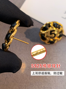 S925银针小香风数字5金属圆形耳钉女小众轻奢高级感气质耳环耳饰