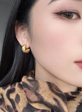 S925纯银金色哑光菱格耳环圈圈高级感独特耳钉耳饰女2026新款爆款