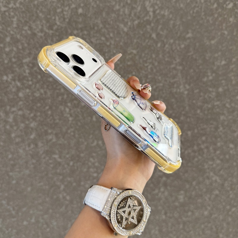 创意diy适用于iPhone17promax手机壳新款奶黄边框苹果16透明气囊15plus滴胶立体雪人贴纸14全包防摔13高级 - 图1