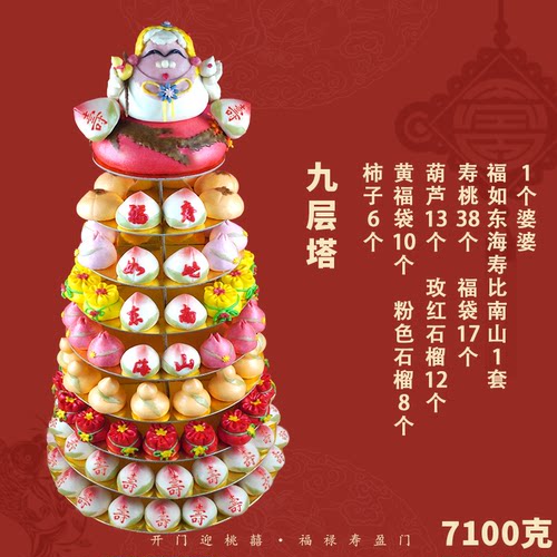 寿桃馒头礼盒老人生日礼物多层高层蛋糕长辈祝寿贺寿花馍大寿桃包 - 图3