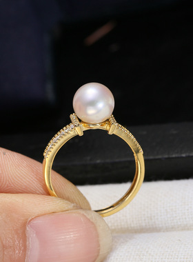 DIY配件S925纯银珍珠戒指空托配饰 轻奢微镶指环戒托半成品8-10mm