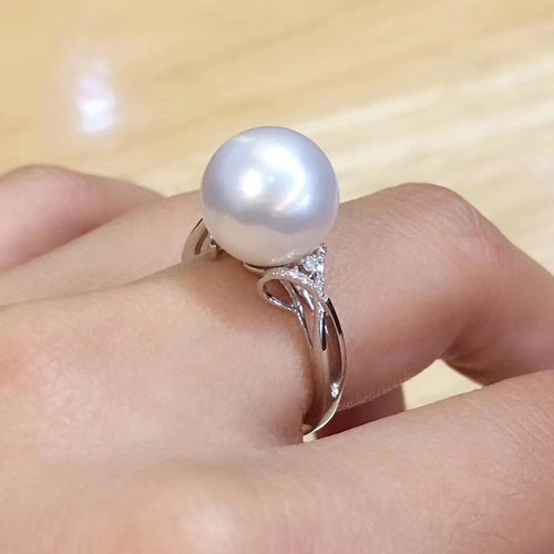 DIY配件 S925纯银珍珠戒指空托 小清新女款指环戒托适合9-10mm - 图1