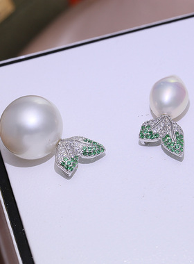 diy珍珠配件绿叶吊坠空托