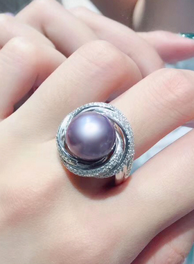纯银珍珠戒指开口女款DIY配件