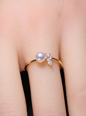 DIY配件S925纯银小巧简约珍珠戒