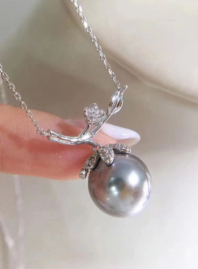 diy珍珠纯银项链吊坠半成品手工