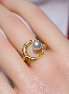 DIY配件S925纯银珍珠戒指空托