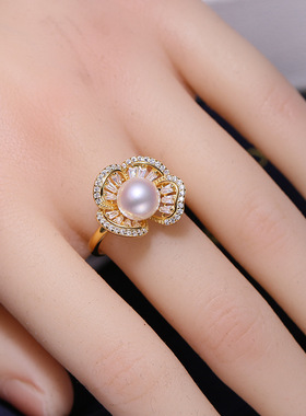 DIY配件S925纯银精美洋气珍珠戒