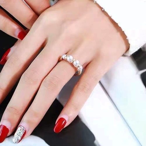 diy配件 S925纯银麻花多珠戒指空托 时尚百搭指环珍珠戒托半成品 - 图2