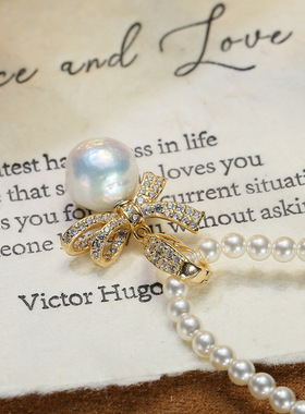 DIY配件 S925纯银蝴蝶结珍珠吊坠扣头空托可打开项坠银托配饰8-12