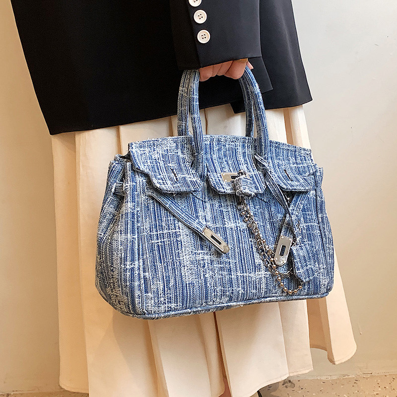 小众设计包包女2026新款潮时尚牛仔布斜挎包大容量通勤手提铂金包,淘宝优惠券,粉丝福利购,淘宝优惠卷