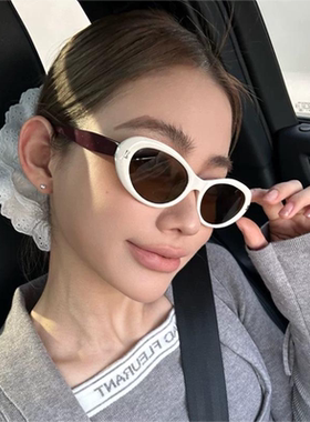 复古太阳镜女款小脸欧美猫眼椭圆形防紫外线近视太阳镜黑色显脸小