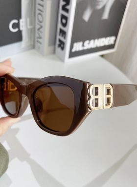 欧美镂空双B偏光墨镜女潮ins风猫眼高级感防紫外线近视太阳镜大脸