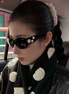 小香风山茶花墨镜女潮时尚黑白色大框显瘦大脸近视太阳镜防紫外线