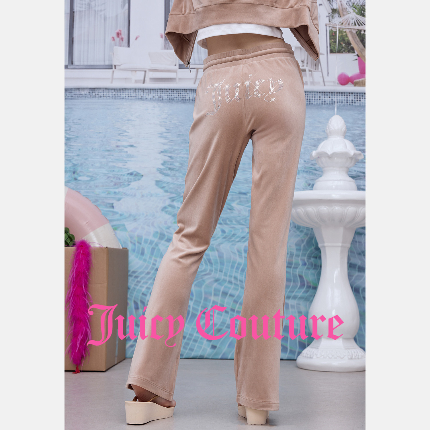 Juicy Couture橘滋【零压弹力丝绒】休闲裤女26春季新款烫钻长裤,淘宝优惠券,粉丝福利购,淘宝优惠卷