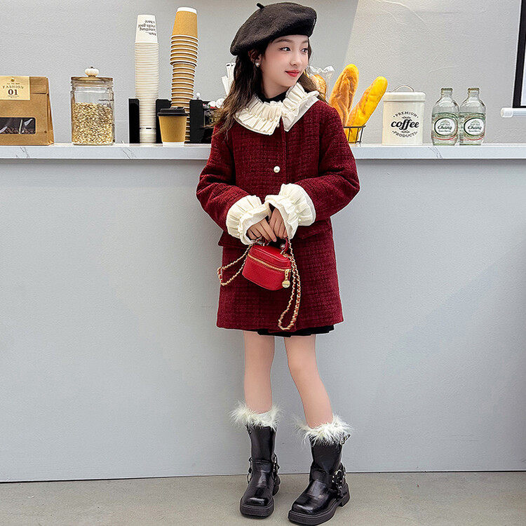 女童小香风羽绒毛呢大衣冬装新款2025儿童红色拜年服秋冬女孩外套,淘宝优惠券,粉丝福利购,淘宝优惠卷