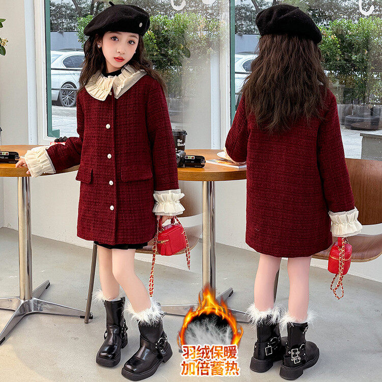 女童小香风羽绒毛呢大衣冬装新款2025儿童红色拜年服秋冬女孩外套,淘宝优惠券,粉丝福利购,淘宝优惠卷