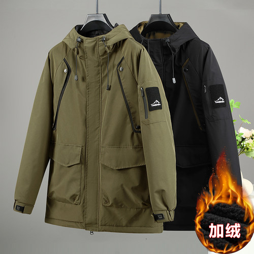 300斤春秋加绒加厚大码外套男宽松棉服加肥加大休闲薄款棉衣夹克 - 图2