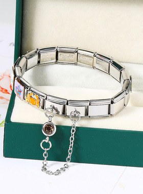 12生辰石意大利模块手链金色双挂钩吊坠DIY弹力不锈钢表带礼物