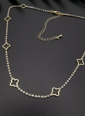 外贸饰品A9新款质感异形黄铜镶嵌宝石精致小众百搭气质项链