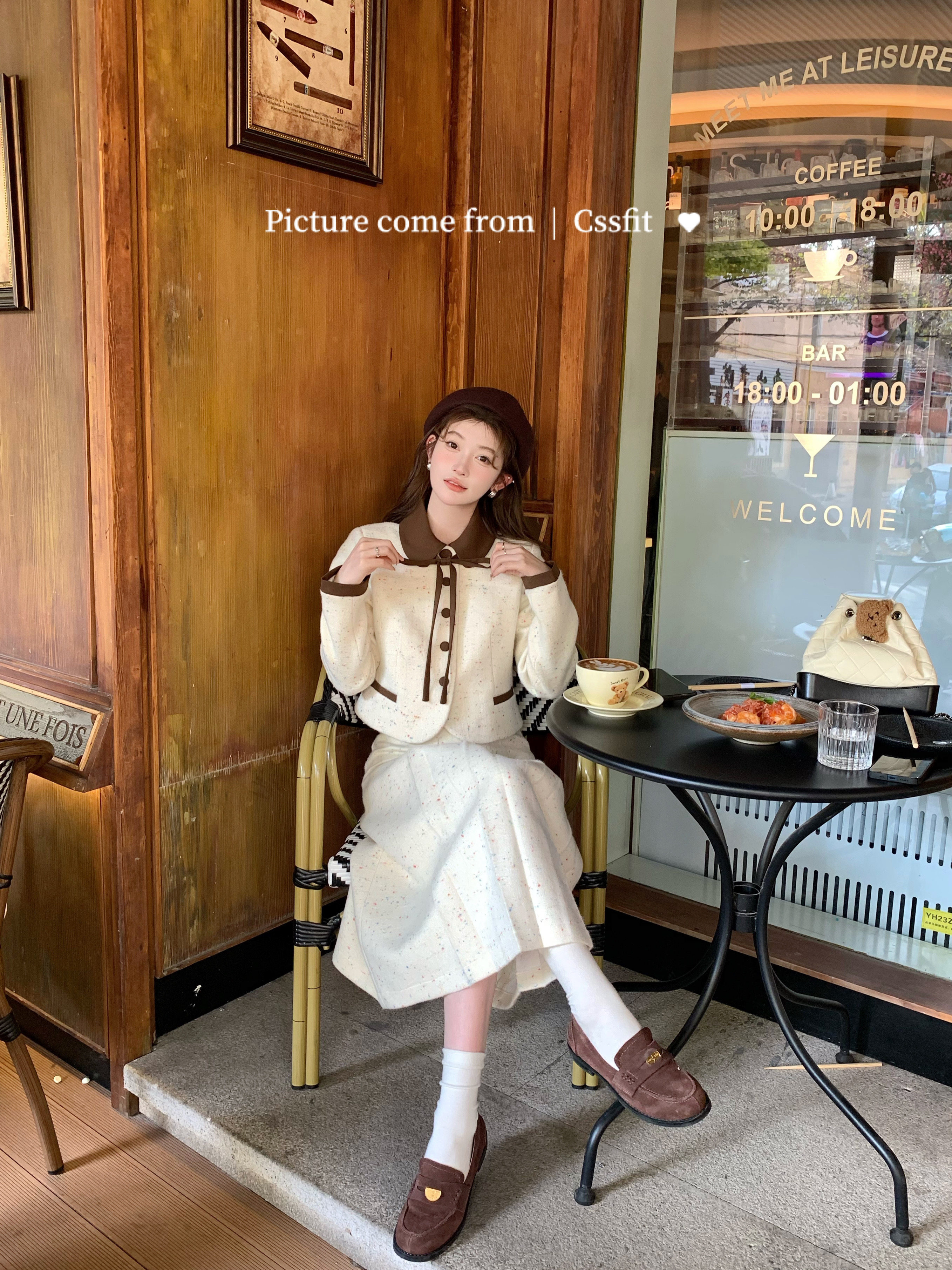 迟伞伞  布尔乔亚调色盘 彩色点点羊毛呢撞色外套半身长裙女套装,淘宝优惠券,粉丝福利购,淘宝优惠卷