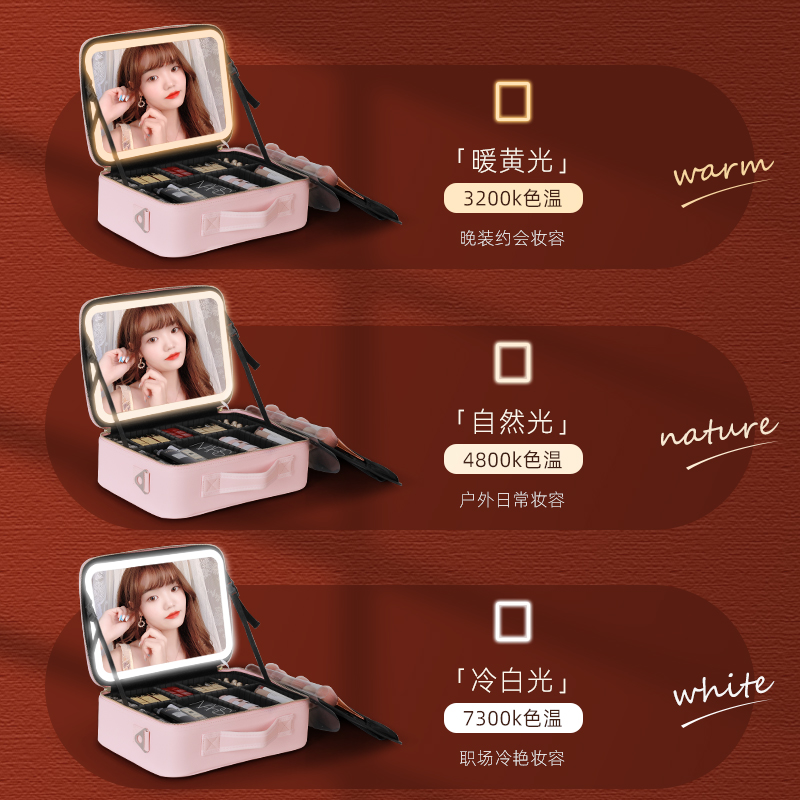 NICELAND纳诗莲旗舰店NICELAND带灯带镜子化妆包旅行出行化妆品收纳包LED灯光带充电池3