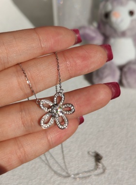 一克拉莫桑太阳花五瓣花925纯银项链女款送闺蜜生日礼物轻奢高级