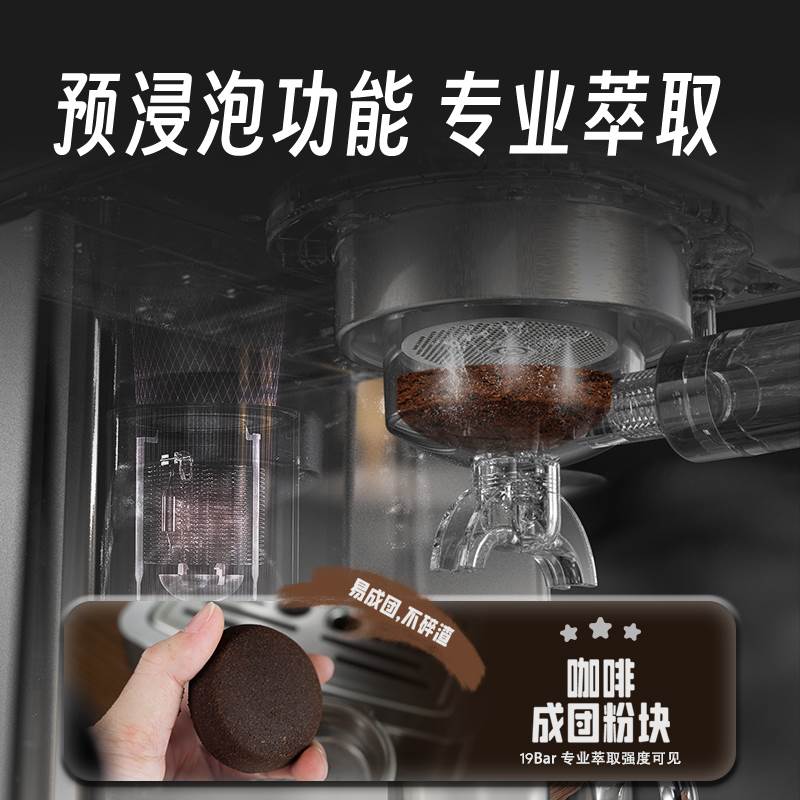 咖啡机全半自动意式浓缩萃取家用小型蒸汽打奶泡一体机商用HiBREW - 图2