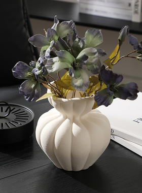侘寂风法式沙砾南瓜造型花瓶白色摆件餐桌客厅家居中古风花器