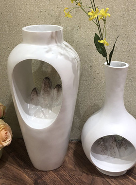树脂工艺品摆件 家居艺术花瓶新中式家居摆饰轻奢风树脂摆件