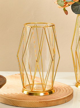 铁艺玻璃插花电镀摆件水培花瓶家居餐桌桌面客厅装饰ins风绿植