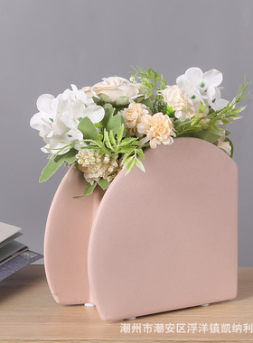 简约陶瓷几何花瓶摆件马卡龙色系家居软装装饰品桌面干花器摆设品