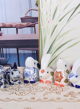 景德镇青花瓷猫头鹰香薰炉雕塑鸟兔子家居客厅装饰工艺品摆件