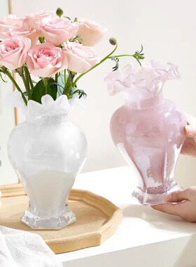 法式中古玻璃花瓶感摆件高颜值水培插花装饰餐桌家居简约鲜花