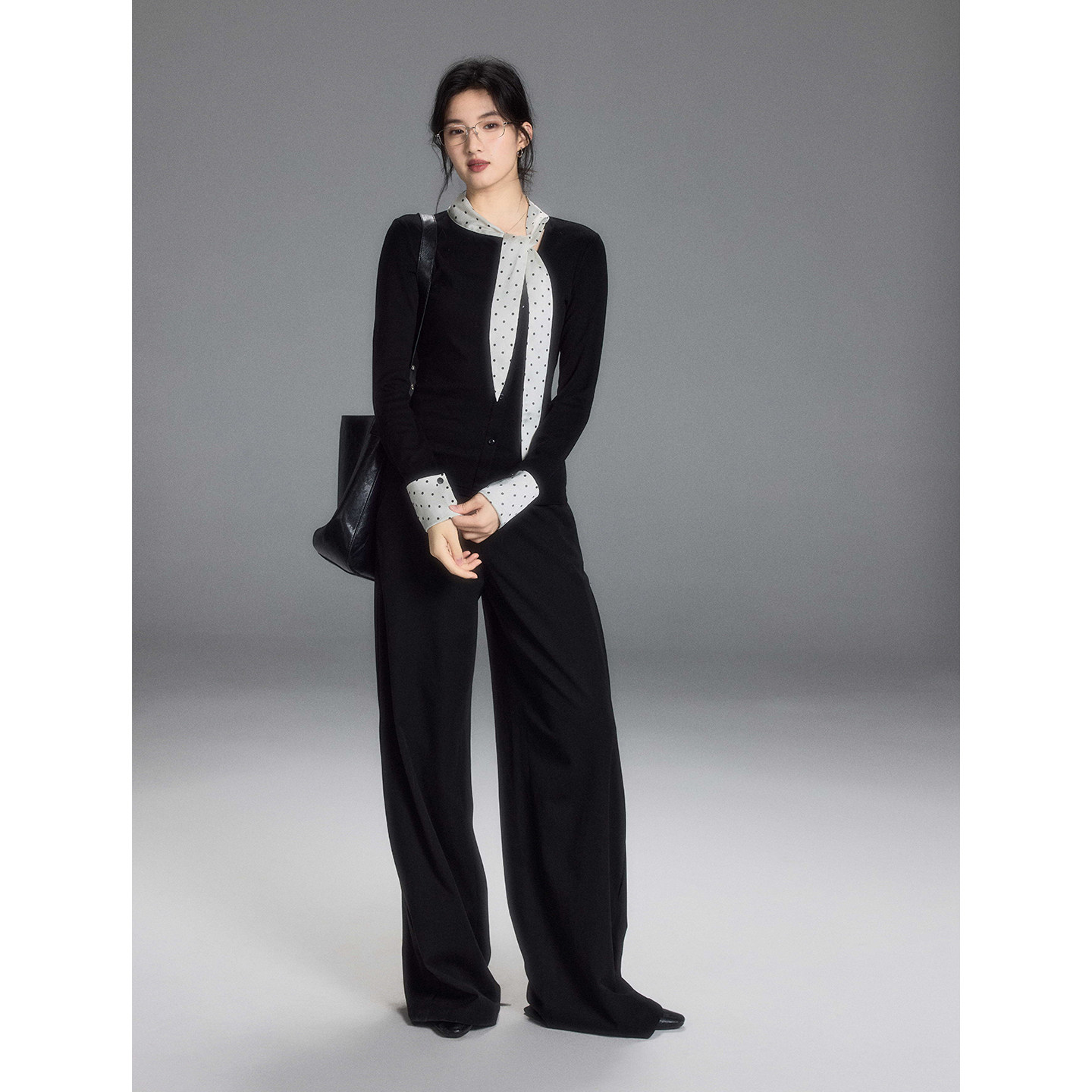 贰羊设计【瑰丽】法式气质波点系带拼针织假两件衬衫女通勤感上衣,淘宝优惠券,粉丝福利购,淘宝优惠卷