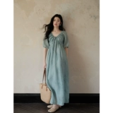 Дизайнерское платье с рукавами, китайский стиль, V-образный вырез, с вышивкой