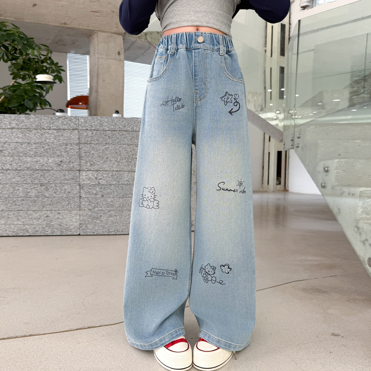 女童春装绣花牛仔裤外穿2026新款中大童洋气阔腿裤初中学生长裤子,淘宝优惠券,粉丝福利购,淘宝优惠卷